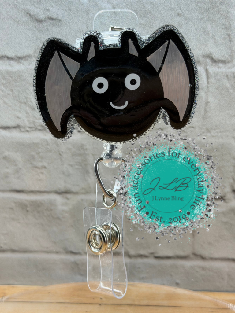 Fluffy Bat Halloween-Themed Interchangeable Badge Reel Topper