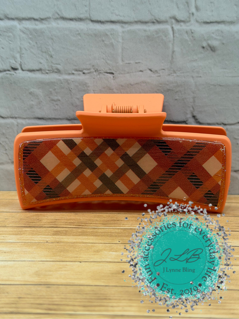 Orange and Green Plaid Large 4.1-inch Claw Hair Clip