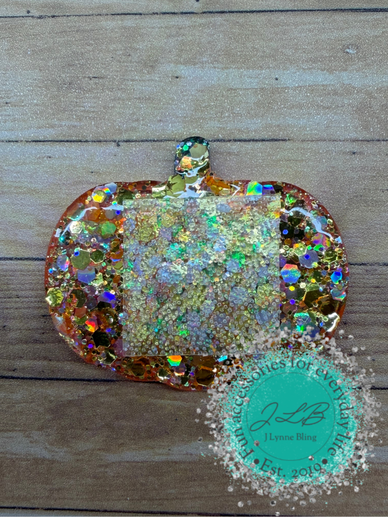 Glitter Gourd Halloween-Themed Interchangeable Badge Reel Topper lifestyle