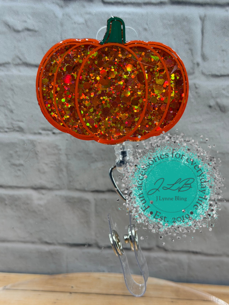 Glitter Gourd Halloween-Themed Interchangeable Badge Reel Topper